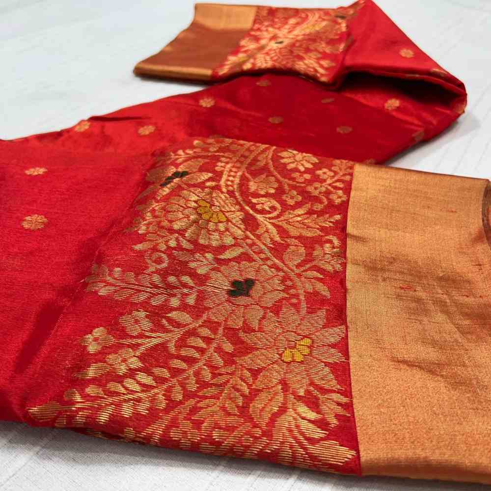 Handloom Pure Silk Red Chanderi Saree